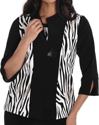 Frank Lyman Design Formal Animal Print Blazer In Black/off White