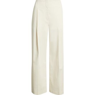BOSS Tulotta Pleated High Waist Wide Leg Pants in Light Pumice at Nordstrom, Size 14