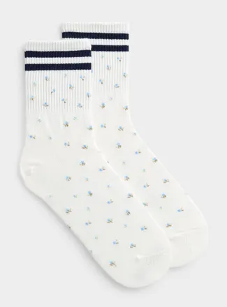 Simons Womens Mini-flower and stripe ankle socks