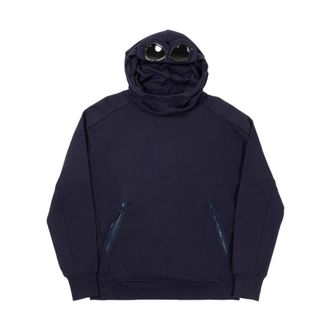 C.P. Company Hoodies, male, Blue, Size: M Diagonal Raised Fleece Goggle Hoodie
