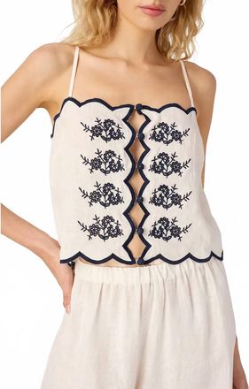 Cami NYC Nazare Emroidered Linen Camisole Top In Macadamia