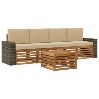vidaXL Conjunto De Sof&aacute;s De Exterior Con Coj&iacute;n 5 Pcs Natural Y Beige Vidaxl