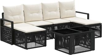 vidaXL Conjunto De Sof&aacute;s De Jard&iacute;n 7 Uds. Negro Y Blanco Crema Vidaxl