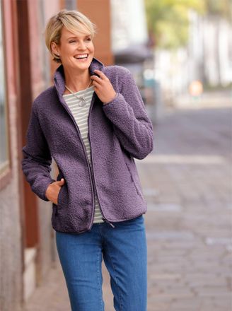 Casual Looks Fleecejacke CASUAL LOOKS, Damen, Gr. 38, lila (feige), 100% Polyester, unifarben, Jacken Fleecejacke