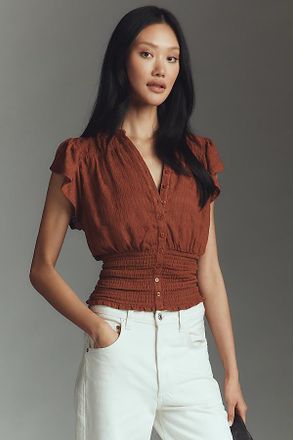 Maeve Market Day Waisted Short-Sleeve Top