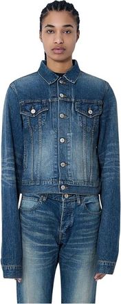 Balenciaga Panel Denim Jack met Klassieke Kraag - Dames - Spijkerjassen - Blauw - S - Denim - Jassen
