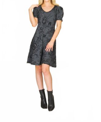 Papillon Floral Jaquard Print 3/4 Sleeve Fit And Flare Dress In Grey