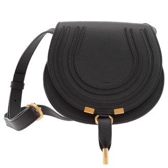Chlo&eacute; Black Leather Small Marcie Saddle Bag