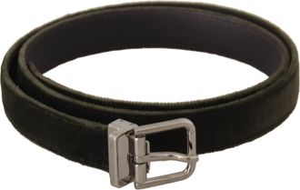 Dolce & Gabbana Green Velvet Silver Tone Metal Buckle Mens Belt