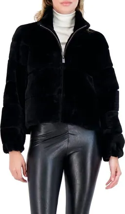 Gorski Genuine Shearling Horizontal Zip Jacket in Black at Nordstrom, Size X-Large