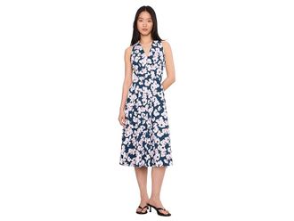 Calvin Klein Sleeveless Floral Scuba Crepe V-Neck Aline Womens Dress Indigo : 10, Polyester
