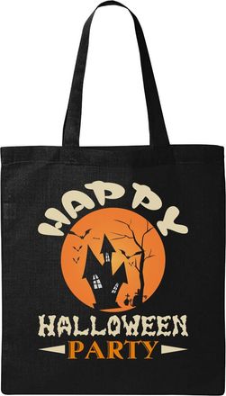 Generic Happy Halloween Party Castle Of A Witch Natural Ecological Cotton Tote Bag Black