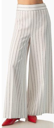 Ivonne Pinstripe High-Waist Wide-Leg Tailored Suit Trousers in White at Nordstrom, Size 14