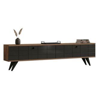 Dmora Mueble Para Tv Tresana, 2 Puertas, Apertura Abatible, 2 Compartimentos, 160x25x35h Cm Negro Antracita