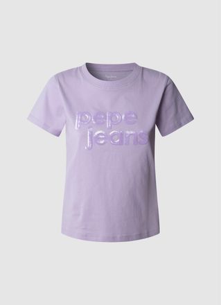 Pepe Jeans London T-Shirt PEPE JEANS ARIA, Damen, Gr. XS, lila (419lila), Single Jersey, Obermaterial: 100% Baumwolle, unifarben, regular fit, Rundhals, abgesteppte Kan