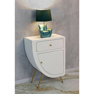 Dmora Dmora - Mesa De Noche Suze, C&oacute;moda Baja, Mesilla De Noche, Estante De La Cama, Blanco Y Oro, 60x32 H79 Cm