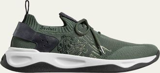 Berluti Mens Shadow Scritto Leather and Mesh Sneakers