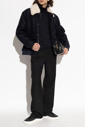 Balmain Wool Jacket With Detachable Collar, Mens, Navy Blue