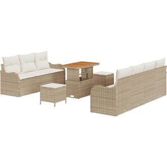 vidaXL Vidaxl - Garden Sofa Set Height-Adjustable 10 pcs Beige Poly Rattan