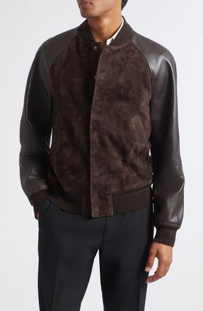 Tom Ford Suede & Leather Bomber Jacket in Dark Brown at Nordstrom, Size 52