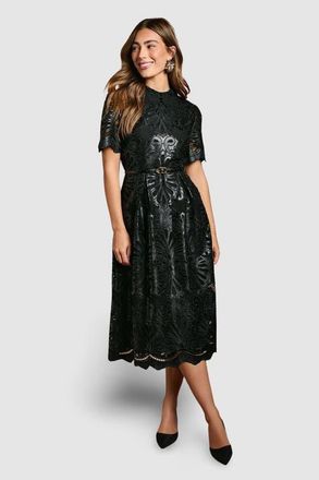 Coast PU Lace Midi Dress in Black at Nordstrom, Size 10