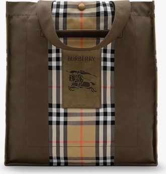 Burberry Borsa a spalla Tote Trench Check in canvas con etichetta logo in suede frontale - BURBERRY - gender_Man