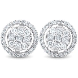 Pompeii3 5/8 cttw Princess Cut Diamond Halo Screw Back Studs 10K White Gold 9.5MM