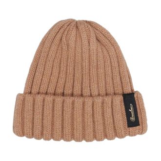 Borsalino Geribbelde Beige Cashmere Hoed met Logo Plaque - Dames - Hoeden - Bruin - ONE Size - Kasjmier - Accessoires