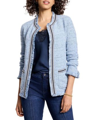 Nic+Zoe NIC+ZOE Indigo Fringe Mix Knit Jacket
