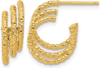 Diamond2Deal 14K Yellow Gold Hammered Huggie Hoop Earrings