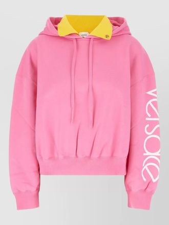 Versace stretch cotton hoodie drawstring hood ribbed trims