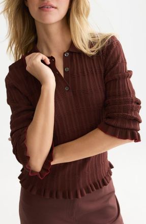 Scotch & Soda Ripple Stitch Polo Sweater in Bitter Chocolate at Nordstrom, Size X-Large
