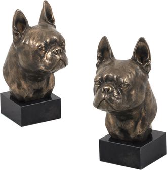 OEM Boston Terrier, Boston Bull Terrier - Statuetta Di Cane, Busto Su Base Di Pietra, Scultura, Trofeo Per Una Mostra Canina Di Art-dog