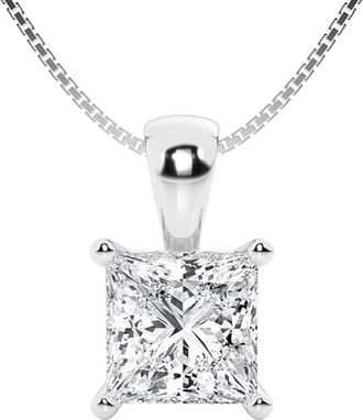 Grown Brilliance 1 1/2 Carat Princess Lab Grown Diamond Solitaire Pendant in 14K White Gold, IGI Certified, Prong Set, E-F Color, VS Clarity