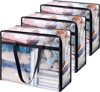 No Brand Paquete De 3: Bolsas De Almacenamiento De Pvc Transparente, Bolsas Organizadoras Para Armario Y Cajas De Mudanza Con Asas Reforzadas Para Edredones (4