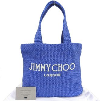 Jimmy Choo London Blue White Raffia Tote Bag (Pre-Owned)