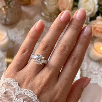 Pompeii3 5 1/2Ct TW Round Cut Diamond Eternity Engagement Ring 14k White Gold Lab Grown