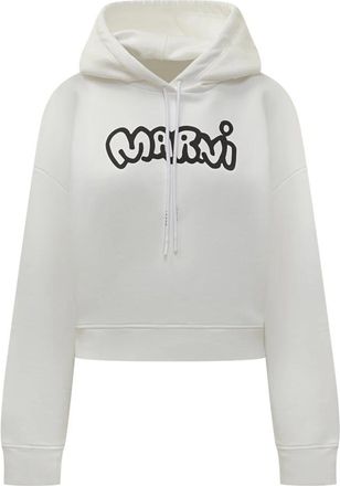 Marni Logo Hoodie - Dames - Hoodies - Wit - XS - Katoen - Hoodies & sweatvesten