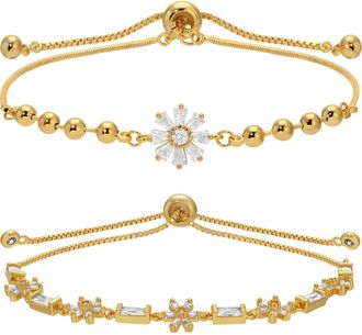 Eye Candy Los Angeles Alba Set of 2 Cubic Zirconia Bolo Bracelets in Gold at Nordstrom Rack