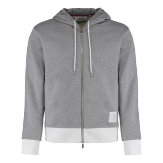 Thom Browne Zip-throughs, male, Gray, Size: M Tricolor Full Zip Hoodie with Pockets