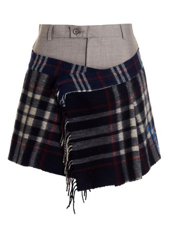 1/OFF Womens Check Scarf Reworked Skirt