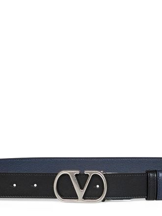 Valentino Garavani Mens Belt Vlogo Signature Black-Navy Multicolour Calf Leather