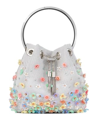Jimmy Choo London Borsa a secchiello Bon Bon con decorazione floreale - Argento