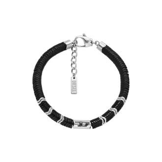 Diesel Mens Silver and Black Hematite Beaded Bracelet