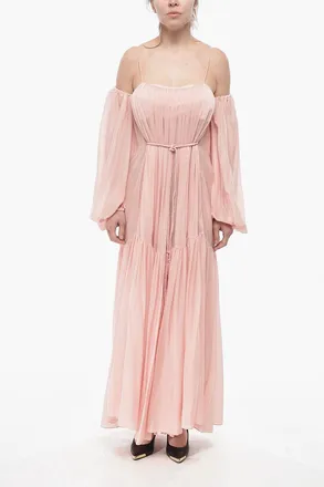 Super Blond Chiffon Ruffled Dress with Puff Sleeves Super Blond