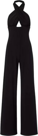 Norma Kamali Jumpsuits, female, Black, Size: M Cross Halter Straight Leg Jumpsuit