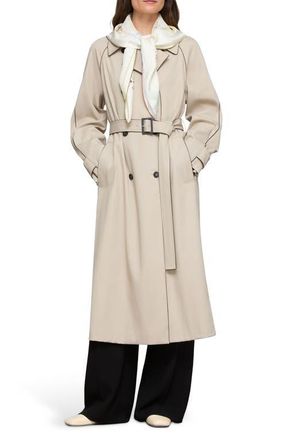 Lafayette 148 New York Piped Cotton & Viscose Twill Trench Coat in Cement at Nordstrom, Size X-Large