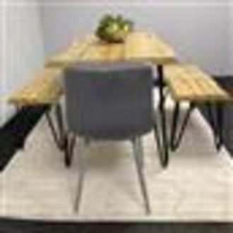 Kosy Koala Modern Dining Table Set With 2 Grey Velvet Chairs And 2 Benches Dining Room Furniture