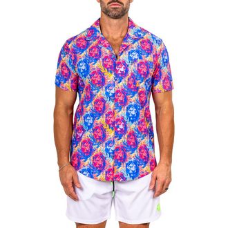 Maceoo Marthy Red Camp Shirt in Blue at Nordstrom, Size 3