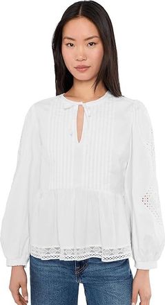 Vineyard Vines Nora Pintuck Eyelet Top Womens Blouse White Cap : MD, Cotton/Spandex